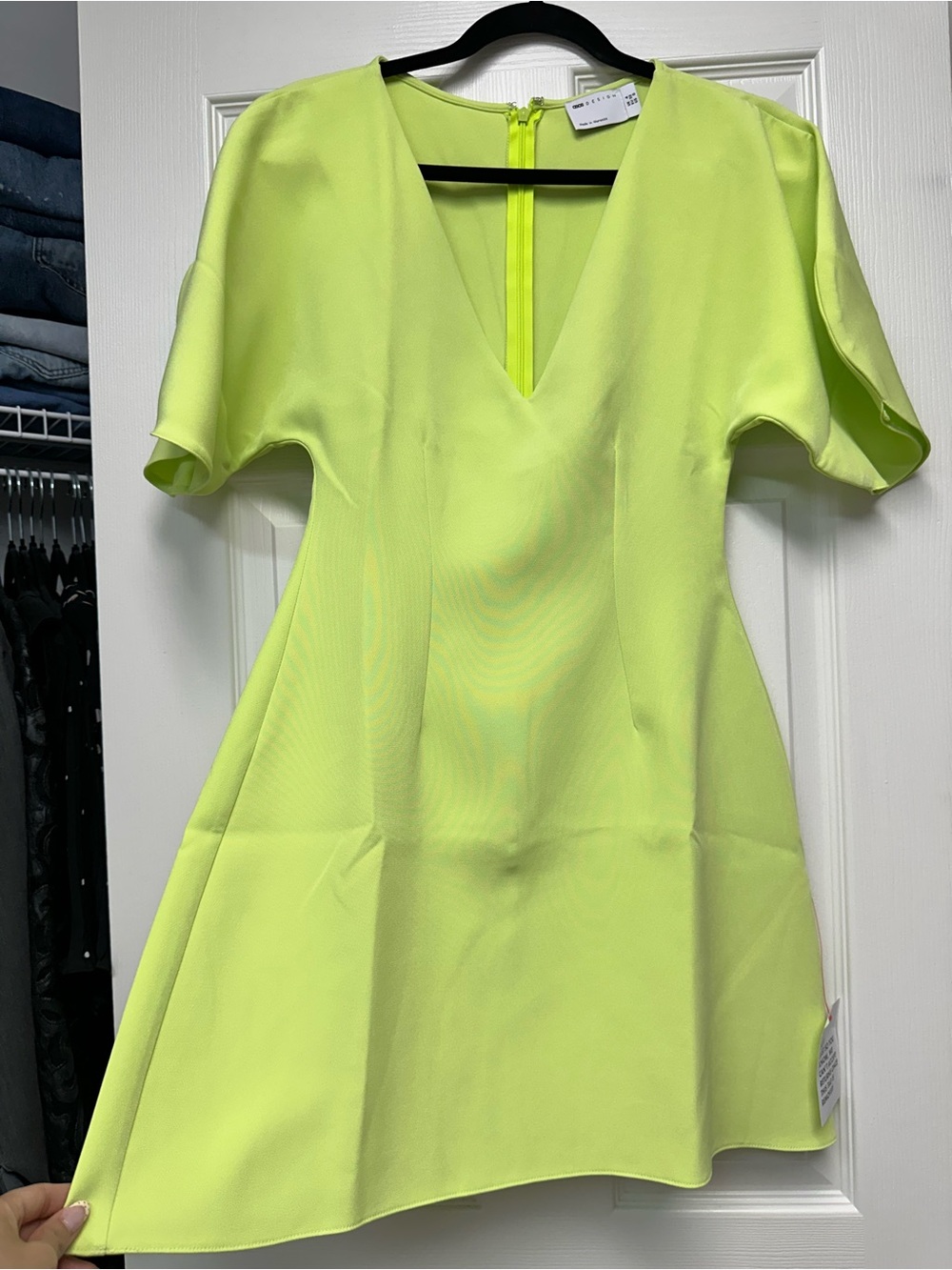 Women’s Neon Yellow Green V-Neck A-Line Dress